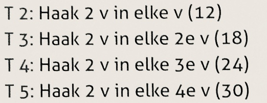 haak 2v in elke vaste, deel van haakpatroon